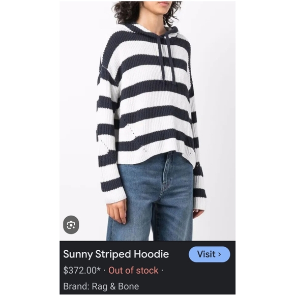 🆕️ Rag & Bone Sunny Cotton Stripe Hoodie Sweater Navy White Size Medium - Picture 5 of 16